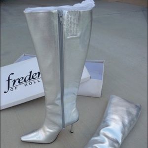 Fredrick's of Hollywood go-go silver knee high boots
